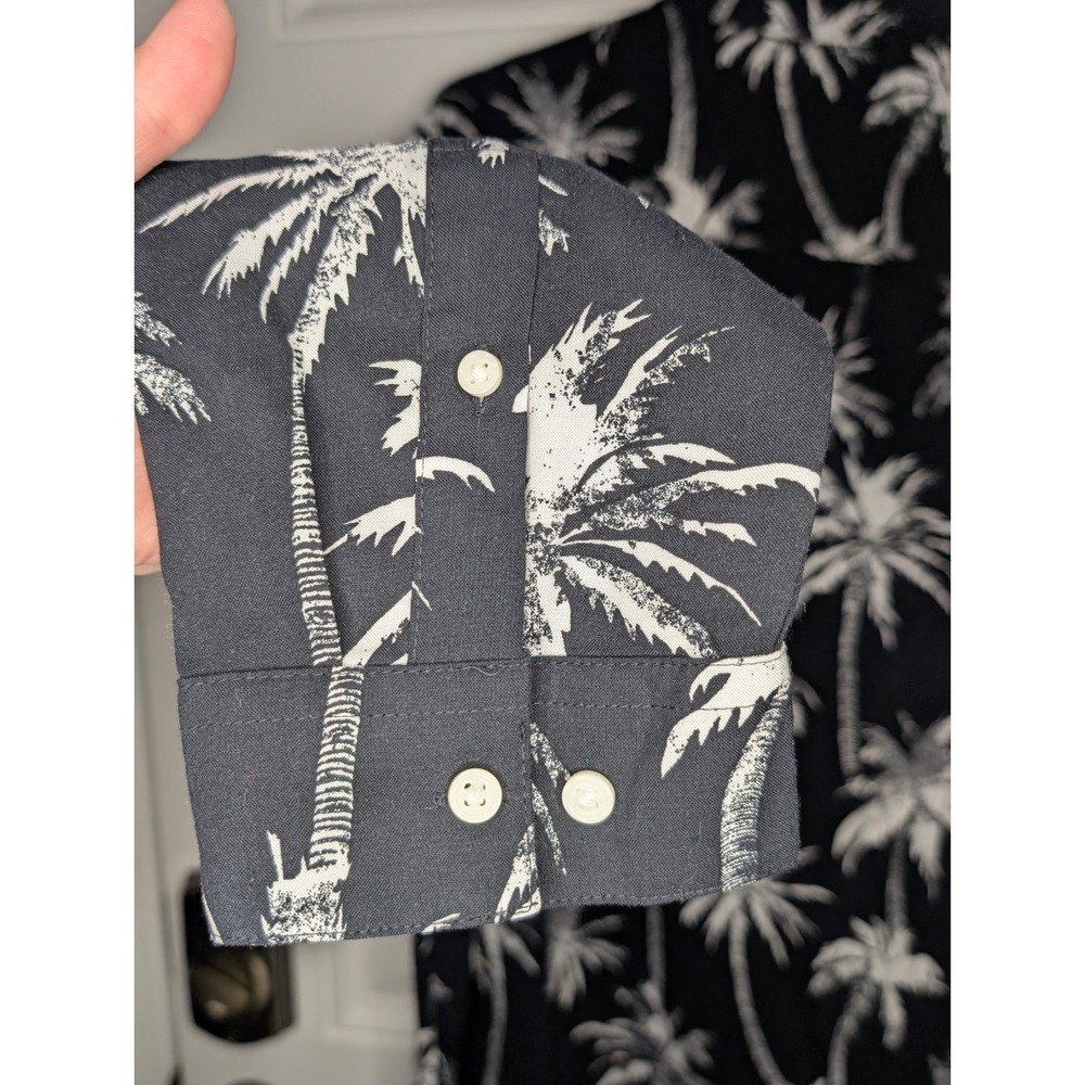 H&M Button Up Shirt Men's XL Black White Palm Print Collared Long Sleeve NEW - Picture 5 of 8